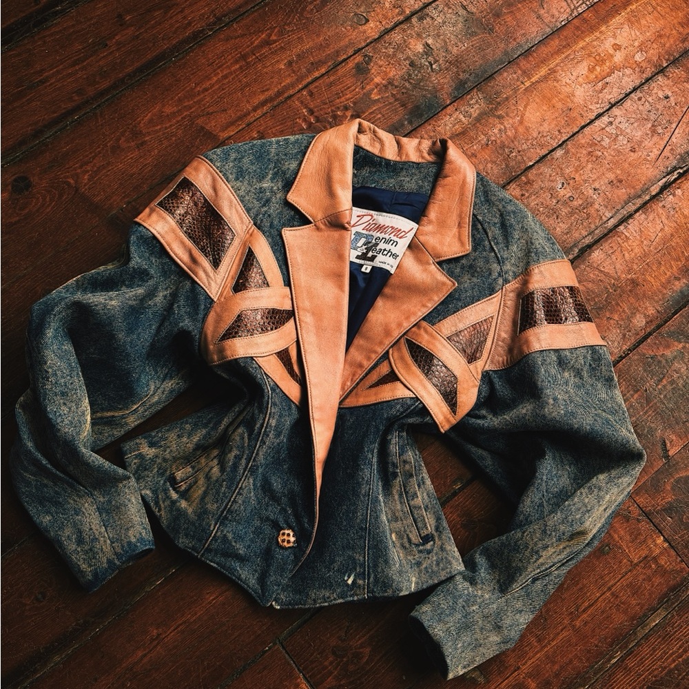 Vintage Denim and Leather Women's Jacket